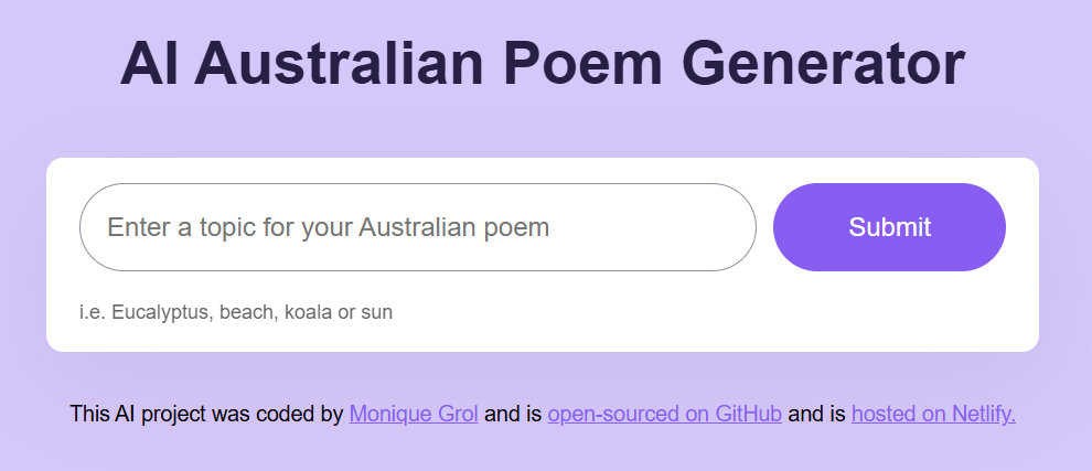 Preview short Australian poem generator